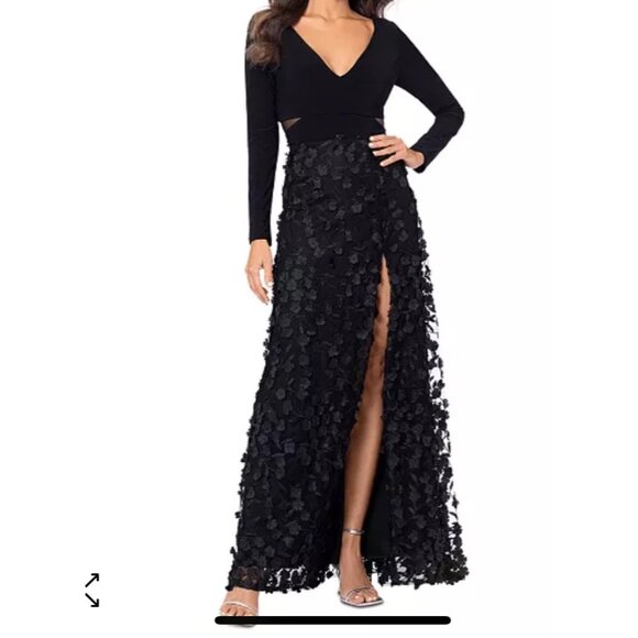Xscape‎ aurora Maxi floral applique gown cocktail black sz 8 - Picture 1 of 9